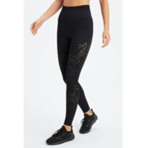 Fabletics Seamless Floral Laser Cut Perforated High Waisted Black Leggings EUC